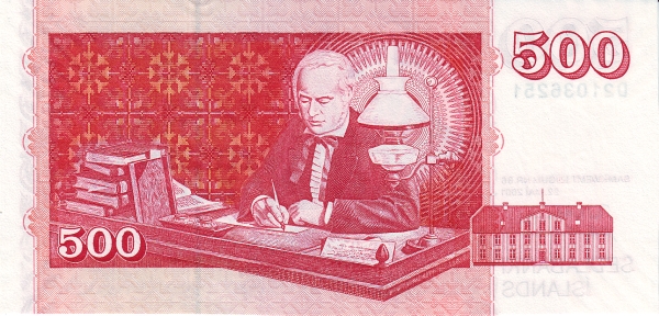 500 Krónur ISL Banknote (Modern Krona Issue) 2001 (reverse)