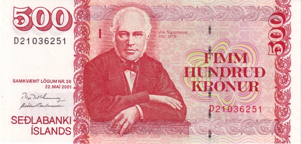 500 Krónur ISL Banknote (Modern Krona Issue) 2001