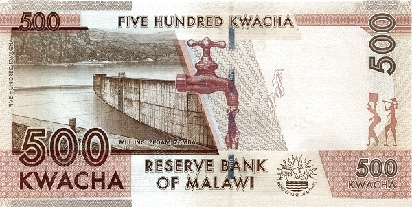 500 Malawian Kwacha Banknote (Mulunguzi Dam) (reverse)