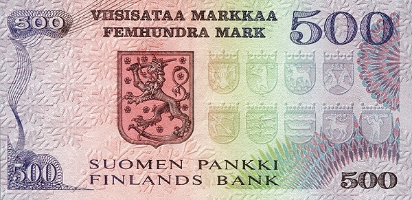 500 Markkaa / Mark FIN Banknote (Modern Markka Issue) 1975 (reverse)