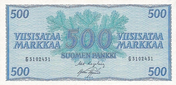 500 Markkaa / Mark FIN Banknote (Post-WWII Markka Issue) 1956