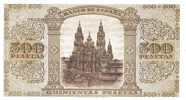 500 Pesetas ESP Banknote (Banco de España (Burgos Issue)) 1938 (reverse)