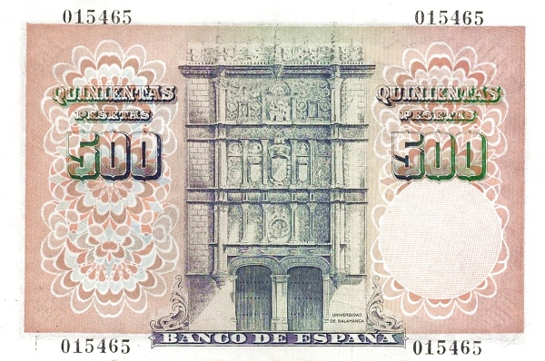 500 Pesetas ESP Banknote (Banco de España (Madrid Issue)) 1946 (reverse)