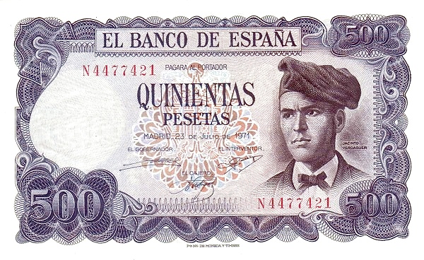 500 Pesetas ESP Banknote (Banco de España (Madrid Issue)) 1971