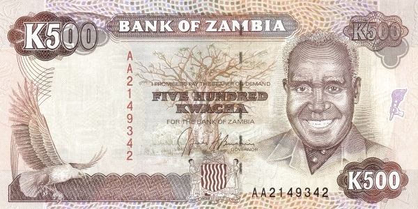 500 Zambian Kwacha Banknote (President Kenneth Kaunda)