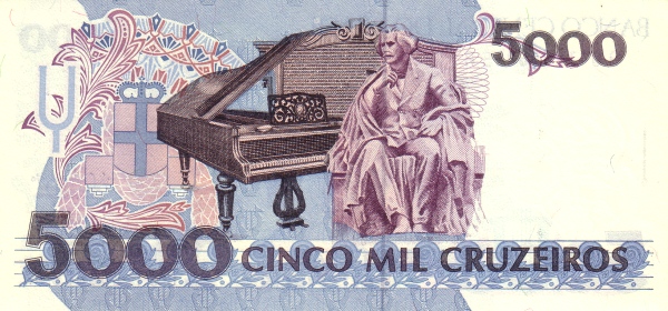 5000 Brazilian Cruzeiros Banknote (Carlos Gomes) (reverse)