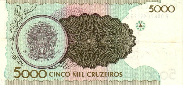 5000 Brazilian Cruzeiros Banknote (Liberty) (reverse)