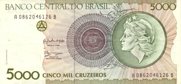5000 Brazilian Cruzeiros Banknote (Liberty)