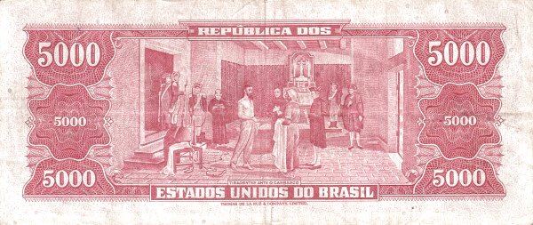 5000 Brazilian Cruzeiros Banknote (Tiradentes Red Type) (reverse)
