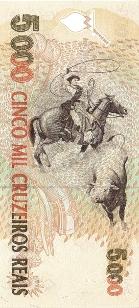 5000 Brazilian Cruzeiros Reais Banknote (Gaucho) (reverse)