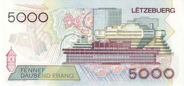 5000 Luxembourgish Francs Banknote (reverse)