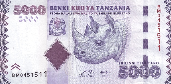 5000 Tanzanian Shillings Banknote (Rhino Type 2011)