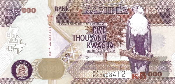 5000 Zambian Kwacha Banknote (Lion Boz Type)