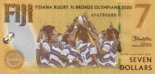 7 Fiji Dollar Commemorative Banknote (Rugby 7S Gold Olympians) [P-W122]