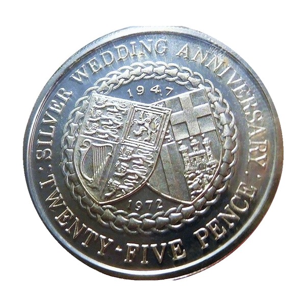 British Crown Coin (Silver Wedding Anniversary) Issued 1972 (reverse)