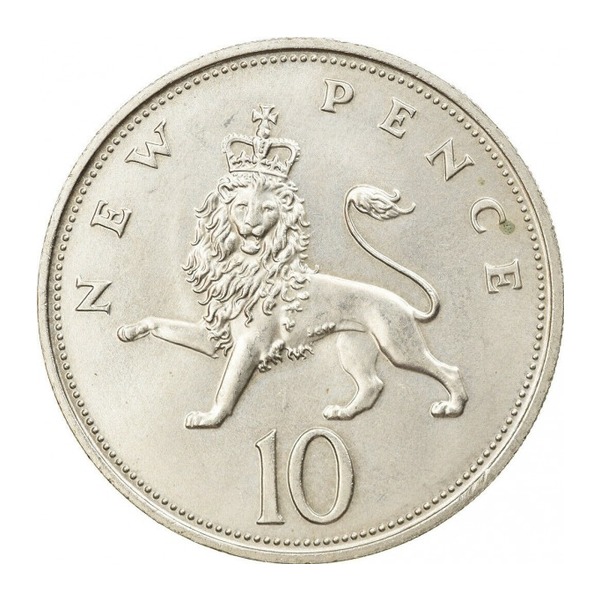 British Large Style 10p Coin (Crowned Lion) Issued 1968 (reverse)