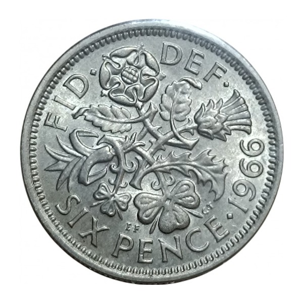 British Predecimal Sixpence Coin (Elizabeth II) (reverse)