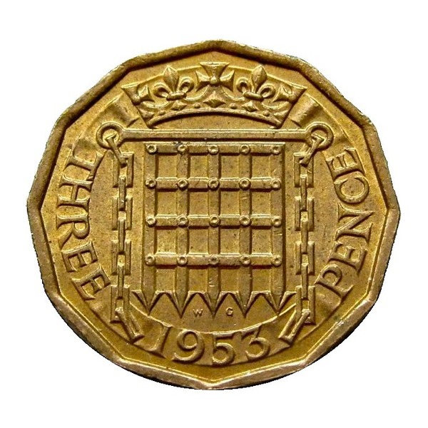 British Predecimal Threepence Coin (Brass) (reverse)