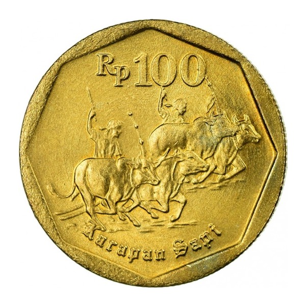 Indonesia 100 Rupiah coin (bull race) (reverse)