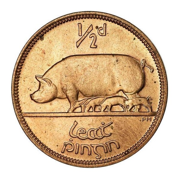 Irish predecimal halfpenny coin (reverse)