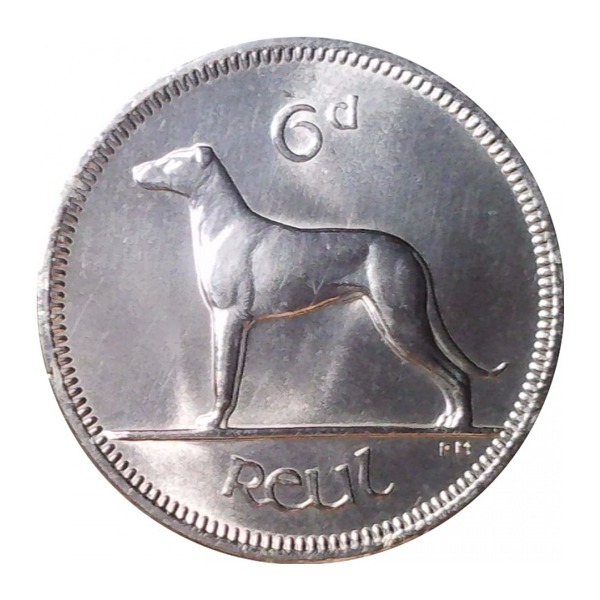 Irish predecimal sixpence coin (reverse)